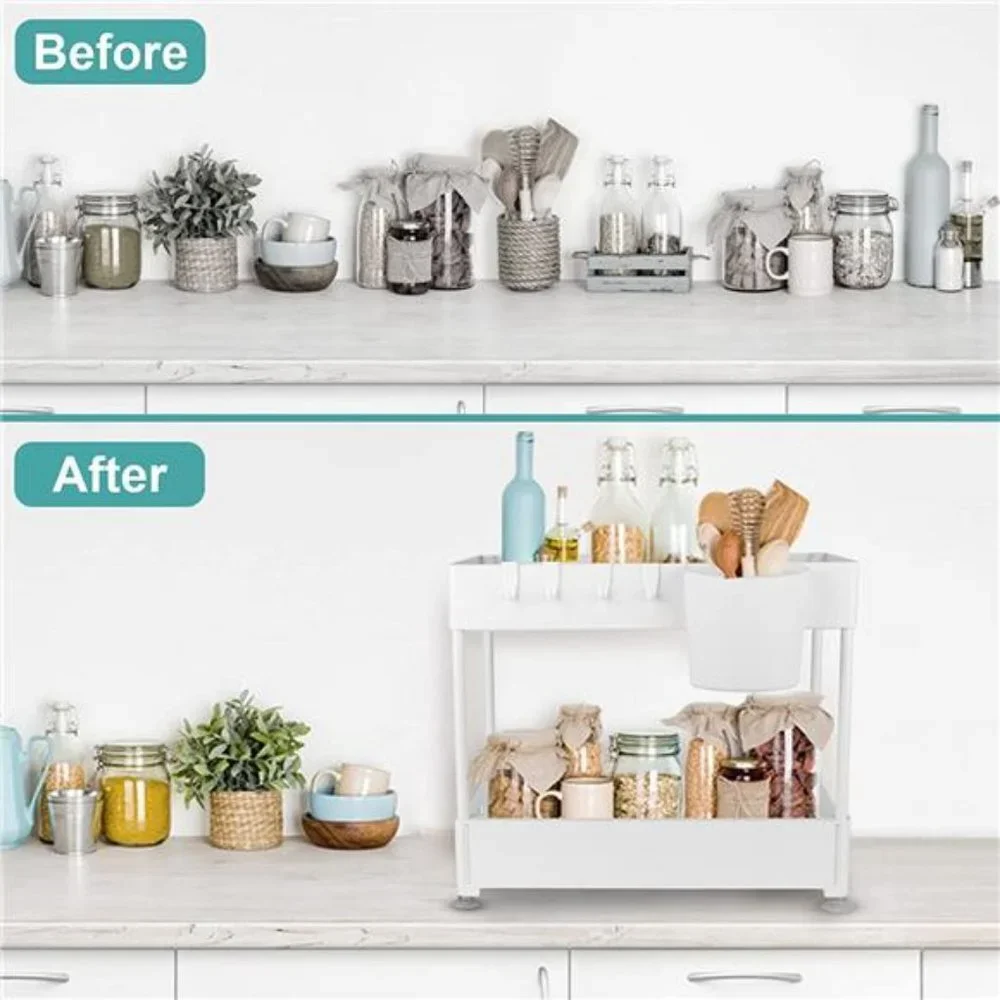 2-Tier Pull Out under sink organizers and storage, bathroom organizer with Hook